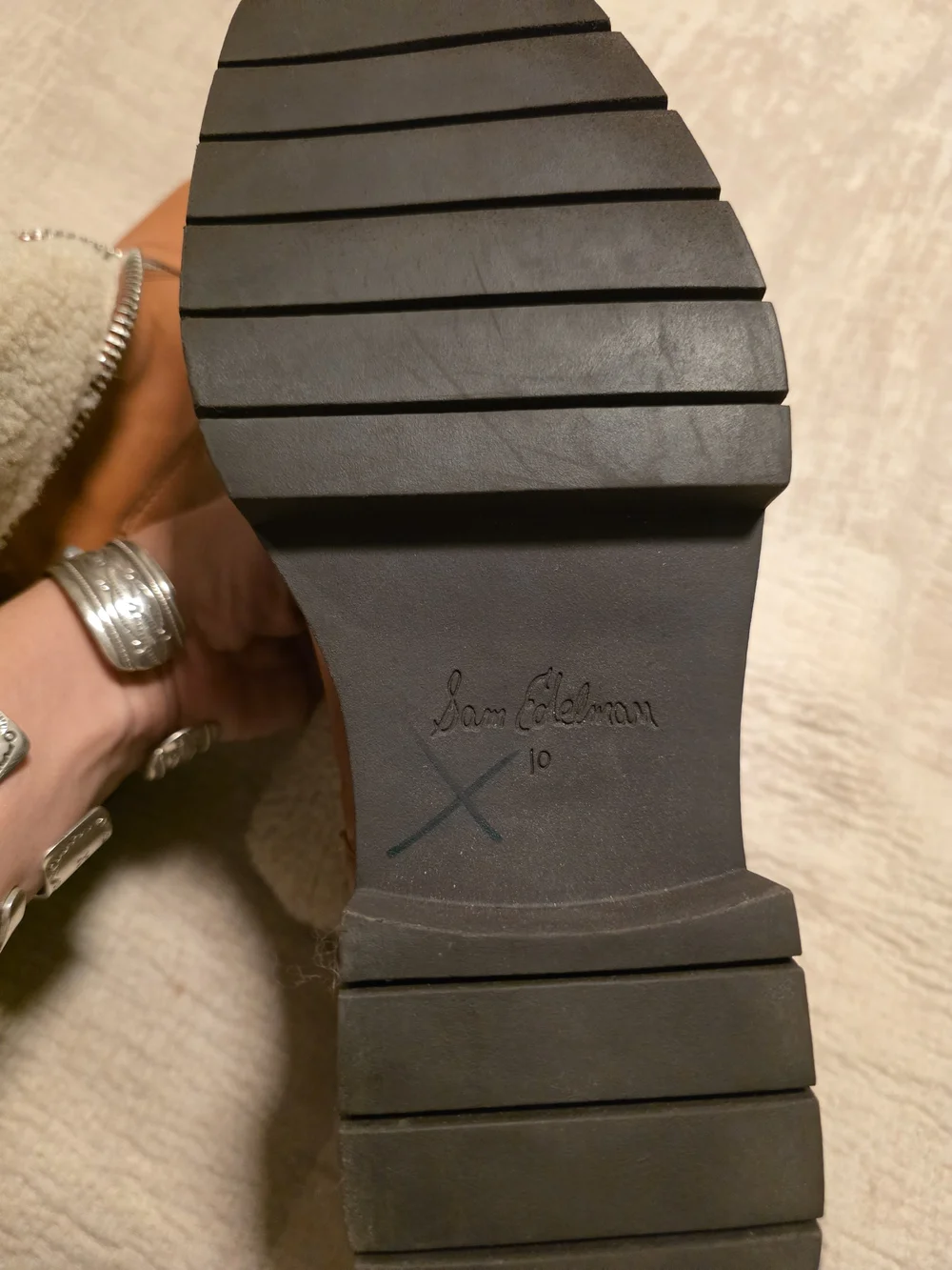 Sam Edelman Tan Leather Shearling-Trim Platform Ankle Boots